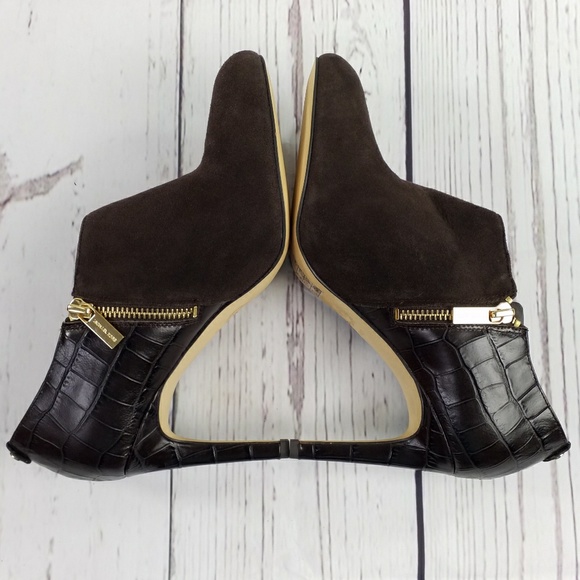 Michael Michael Kors Sammy Brown Kid Suede Leather Emboss Ankle Boots Women 9.5M - Picture 6 of 10